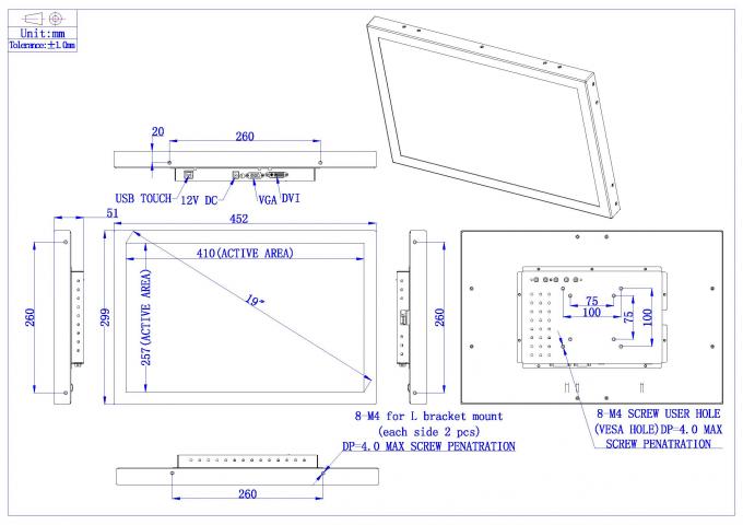 60-75Hz PCAP 19 Inch Touch Monitor IP65 Surface Waterproof 0